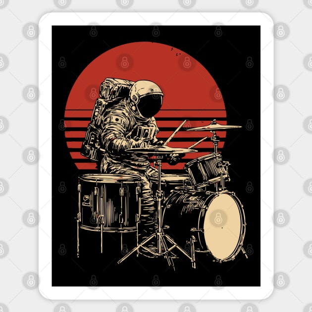 Retro Space Rock Astronaut Drummer Sticker by TuncGK